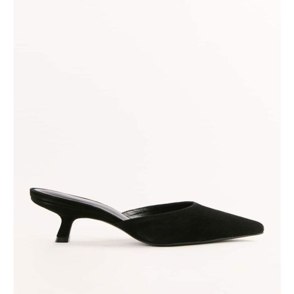 Reformation Women's Mule Wilda Pointy Kitten Heel Suede Black sz 7.5-7 Y2K